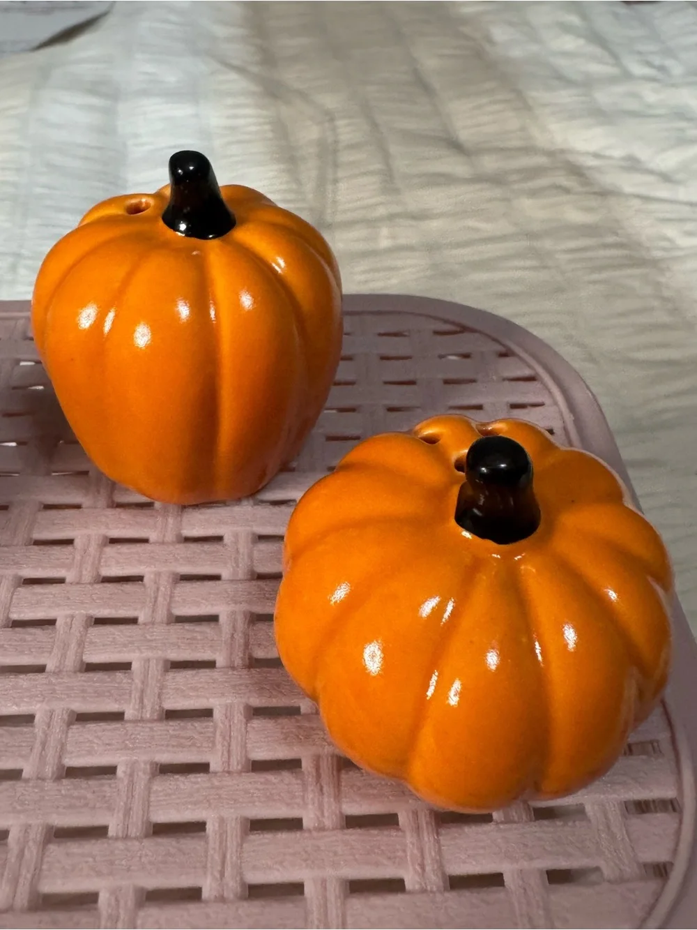 Cracker Barrel White Ghost & Orange Pumpkin Ceramic Salt and Pepper Set
